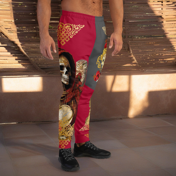 "Santa Muerte Roja Joggers - A fusion of spirituality and style from Cosmovisions."